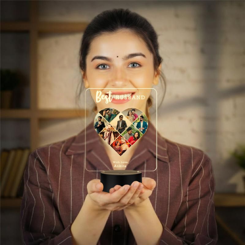 Personalized Collage Photo Frame Led Night Lamp With Warm White Light Gift For Anniversary, Birthday, Valentines Day Memorable Gift Lamp (Best Husband)